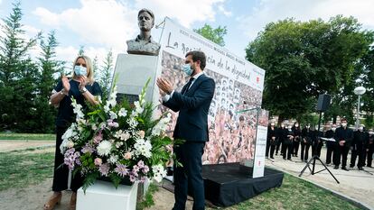 El líder del PP, Pablo Casado, el pasado 13 de julio, en el acto de homenaje de Miguel Ángel Blanco, concejal del PP asesinado por ETA.