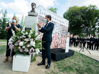 El líder del PP, Pablo Casado, el pasado 13 de julio, en el acto de homenaje de Miguel Ángel Blanco, concejal del PP asesinado por ETA.