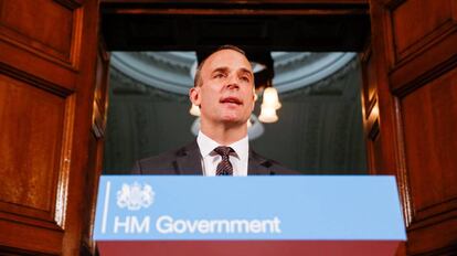 El ministro para el Brexit, Dominic Raab, el jueves en Londres.