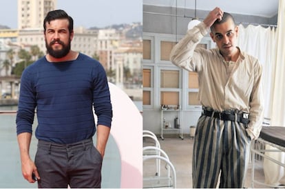 A la izquierda, Mario Casas en la presentación del Festival de Málaga en marzo de 2017, con la barba y el peso que había ganado para su personaje en 'Bajo la piel de lobo'. A la derecha, el actor en una imagen publicada siete meses después en el rodaje de 'El fotógrafo de Mauthausen'.