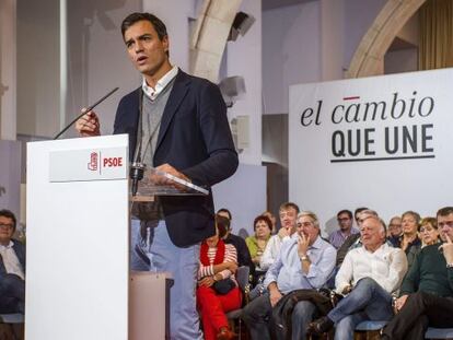 El secretario general del PSOE, Pedro Sánchez, en un acto público de presentación de los candidatos.
