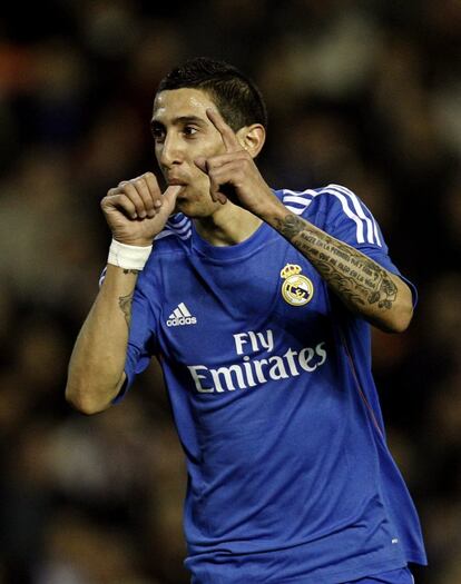 Di María celebra tras marcar ante el Valencia