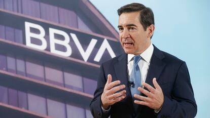 El presidente del BBVA, Carlos Torres, durante la última Junta General de Accionistas, el pasado mes de marzo.