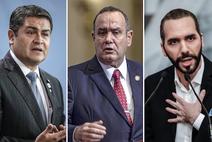 presidentes de Honduras, Guatemala y El Salvador; Juan Orlando Hernández, Alejandro Giammattei y Nayib Bukele.