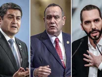 presidentes de Honduras, Guatemala y El Salvador; Juan Orlando Hernández, Alejandro Giammattei y Nayib Bukele.