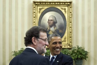 El presidente del Gobierno español, Mariano Rajoy y el presidente de Estados Unidos, Barack Obama, momentos antes de la reunión que ambos han mantenido en la Casa Blanca, en Washington.