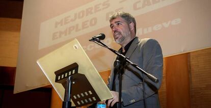 El secretario general de CCOO, Unai Sordo, en un acto de su sindicato