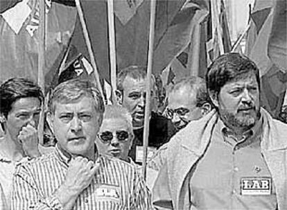 José Elorrieta y Rafa Díez en una manifestación conjunta de ELA y LAB.