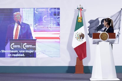 La presidenta de Mxico, Claudia Sheinbaum durante la rueda de prensa de este lunes en el Palacio Nacional de la Ciudad de Mxico. 