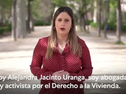 Alejandra Jacinto, en el vídeo de presentación como integrante de la candidatura de Pablo Iglesias para el próximo 4-M.