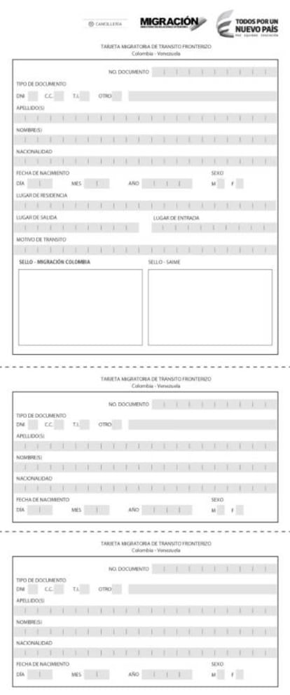 El formulario para conseguir la Tarjeta Migratoria.
