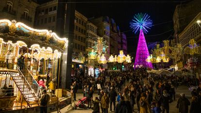 El alumbrado de Navidad en Vigo el pasado enero.