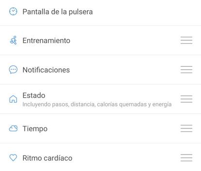 Opciones de pantalla Xiaomi Mi Band