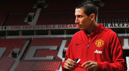 Di María en Old Trafford tras su presentación.