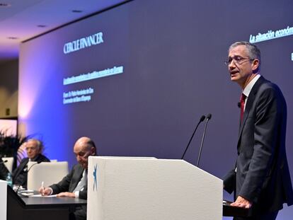 El gobernador del Banco de España, Pablo Hernández de Cos, en una intervención de la semana pasada.