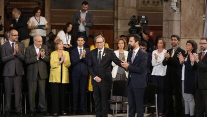 Premier Quim Torra (c) with his new Catalan regional government.