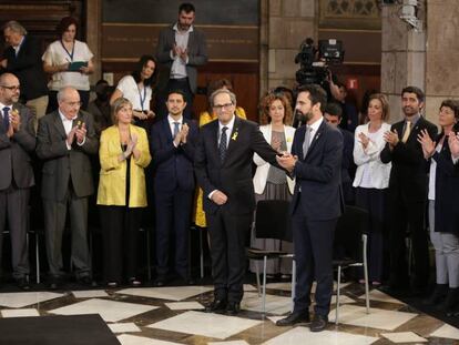 Premier Quim Torra (c) with his new Catalan regional government.