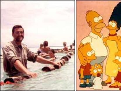 Juanma López Iturriaga, en la primera etapa de 'Supervivientes'. A la derecha, 'Los Simpson'.