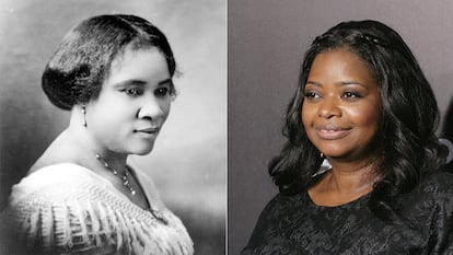 Madam C.J. Walker (Sarah Breedlove) en una fotografía de 1914. A la derecha, Octavia Spencer, la actriz que da vida a esta emprendedora en la serie 'Self Made'.