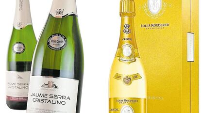 Montaje de botellas de cava Jaume Serra Cristalino (izq) y de champán Cristal (dcha).