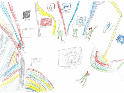 Uno de los dibujos recopilados por el investigador suizo-italiano Luca Botturi sobre cómo perciben niñas y niños la red.
