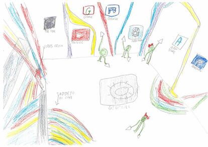 Uno de los dibujos recopilados por el investigador suizo-italiano Luca Botturi sobre cómo perciben niñas y niños la red.