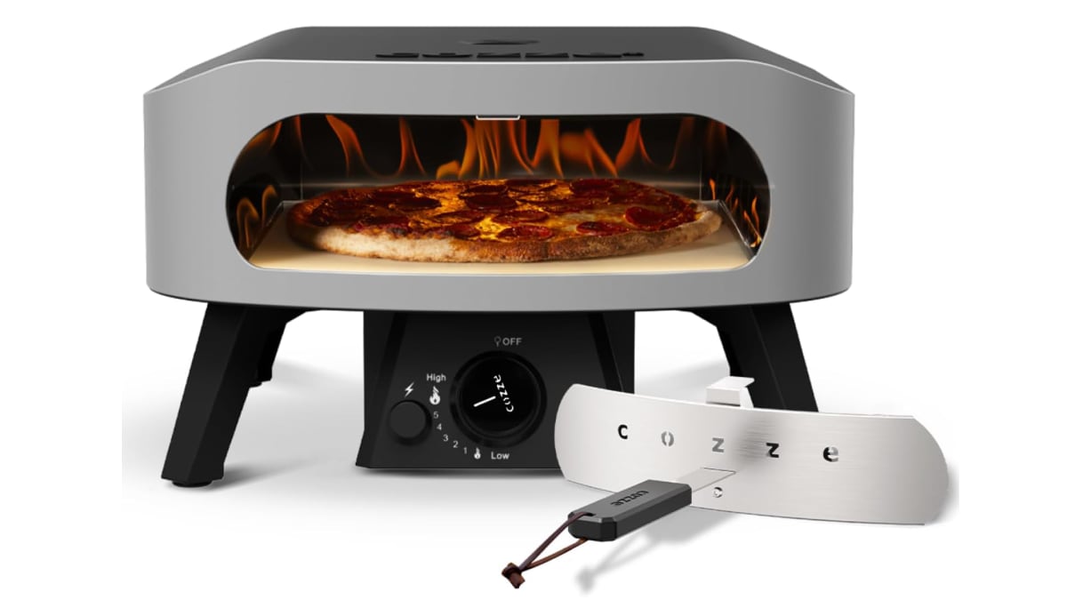 Horno de exterior de gas de apertura amplia para pizzas.