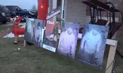 Fotograma del reportaje emitido por el canal de televisión estadounidense Kens5 en el que se ven las fotografías del ladrón de los adornos navideños.