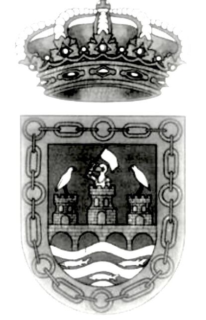 Antiguo escudo municipal de Tudela. En la base, 3 esturiones pululan en las aguas del Ebro