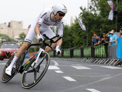 Tom Dumoulin, durante la contrarreloj en Jerusalén.