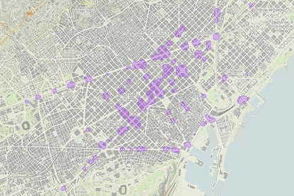 Mapa de las zonas de Barcelona con mayor concentración de accidentes de bicicleta en los últimos diez años. / AMB / IERMB