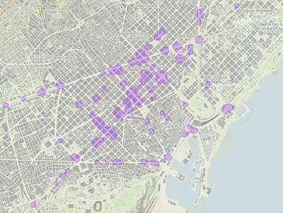 Mapa de las zonas de Barcelona con mayor concentración de accidentes de bicicleta en los últimos diez años. / AMB / IERMB