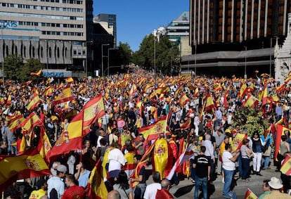 Aspecto de la plaza de Colón de Madrid durante la concentración.