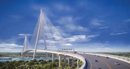 Recreación del puente Gordie Howe, que enlazará la ciudad canadiense de Windsor con la estadounidense de Detroit.