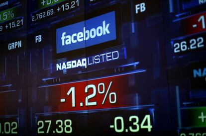 Pantallas muestran el valor de las acciones de Facebook.