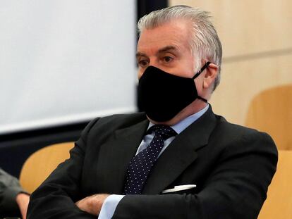 Luis Bárcenas, durante la primera sesión del juicio por la contabilidad opaca del PP celebrada el pasado 8 de febrero en la Audiencia Nacional.
