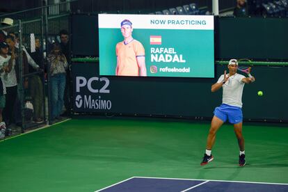 Nadal, durante su último entrenamiento en Indian Wells.