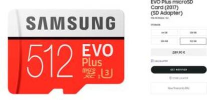 El precio de la microSD 512GB de Samsung es tan alto como el de un móvil de gama media