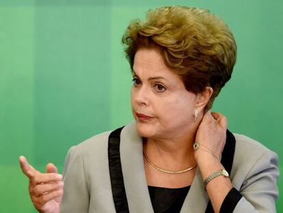 Dilma Rousseff durante evento no Pal&aacute;cio do Planalto.
