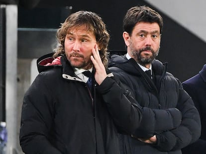 Andrea Agnelli (d) y Pavel Nedved (i), presidente y vicepresidente salientes de la Juventus, este mes de enero.
