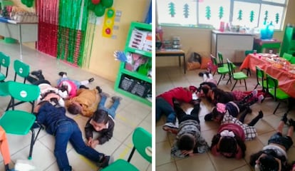 Imágenes de los niños resguardándose  durante la balacera.