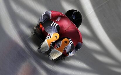 Tomass Dukurs, da Letônia, durante um treinamento de Skeleton em Pyeongchang.