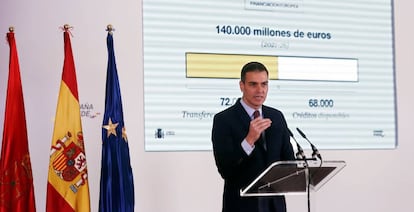 El presidente del Gobierno, Pedro Sánchez, durante su intervención en el palacio de Congresos Baluarte, donde ha presentado