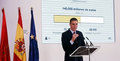 El presidente del Gobierno, Pedro Sánchez, durante su intervención en el palacio de Congresos Baluarte, donde ha presentado 