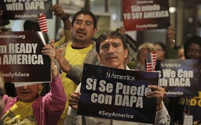 Activistas a favor de la reforma de Obama, el martes en Houston.