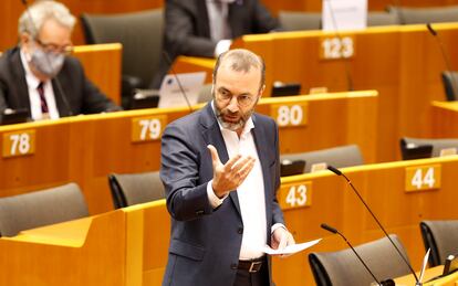 El líder de los populares europeos, Manfred Weber, durante una intervención en el Parlamento Europeo, el pasado mayo.