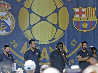 Messi, Busquets, Umtiti, Suárez e Iniesta, en la Casa Clásico de Miami.