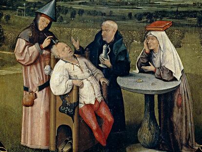 'Extracción de la piedra de la locura' (1501), del Bosco. Museo Nacional del Prado.