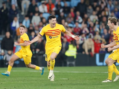 Robert Lewandowski celebra su segundo tanto frente al Celta.