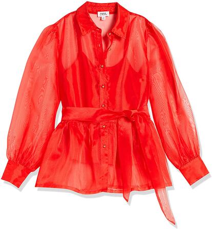 Camisa de organza de The Drop, con lazo a la cintura, disponible en rojo y en negro.